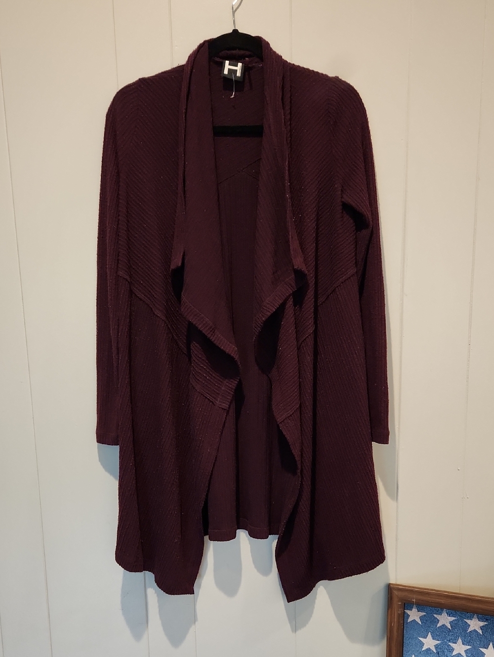 H By Bordeaux Womens Open-Front Waterfall Cardigan - Deep Wine XS